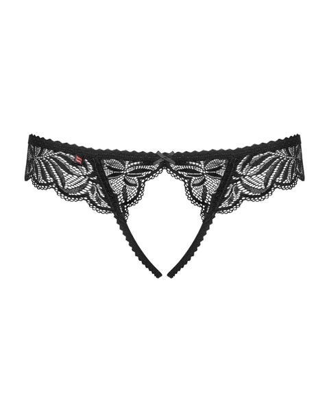 Мереживні танга з доступом Obsessive Contica crothchles thong S/M, чорні SO7256 фото