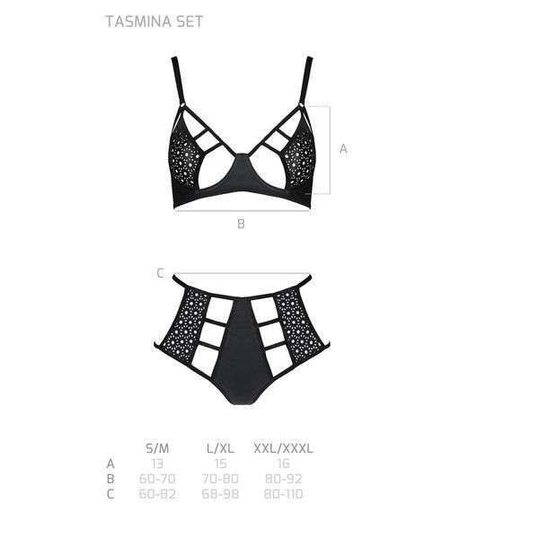 Комплект білизни Passion TASMINA SET XXL/XXXL black, ліф, високі трусики з корсетом ззаду SO8492 фото