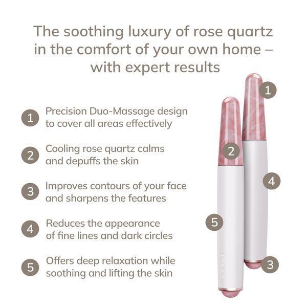Ручка-масажер для обличчя з рожевим кварцом GESKE SmartAppGuided Double-Sided Rose Quartz Depuffing Pen 7в1 starlight HB0664 фото