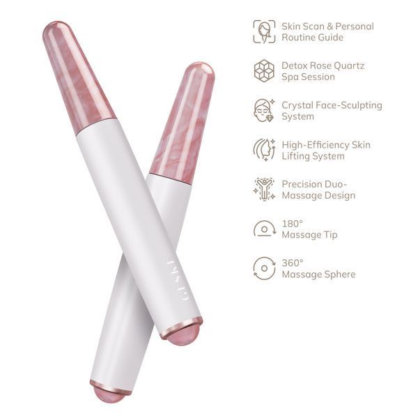 Ручка-масажер для обличчя з рожевим кварцом GESKE SmartAppGuided Double-Sided Rose Quartz Depuffing Pen 7в1 starlight HB0664 фото