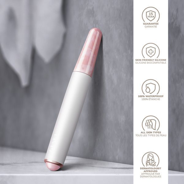 Ручка-масажер для обличчя з рожевим кварцом GESKE SmartAppGuided Double-Sided Rose Quartz Depuffing Pen 7в1 starlight HB0664 фото