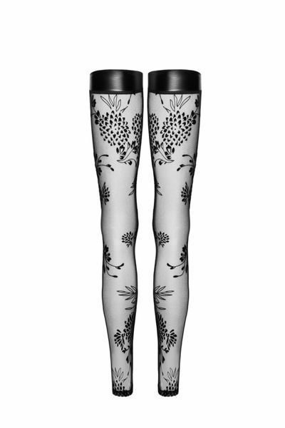 Панчохи без миска Noir Handmade F243 Tulle stockings with patterned flock embroidery, XXL SX0159 фото