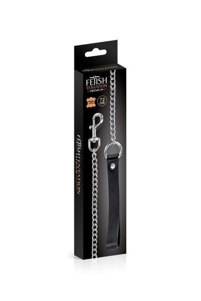 Повідець з натуральної шкіри Fetish Tentation Premium Metal leash with cowhide leather wrist 72 см SX1096 фото