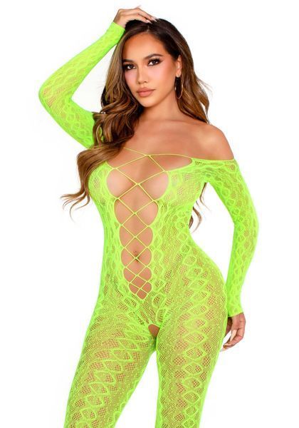 Бодістокінг Leg Avenue Crotchless Footless Lingerie Bodystocking One Size Neon Green SX2777 фото