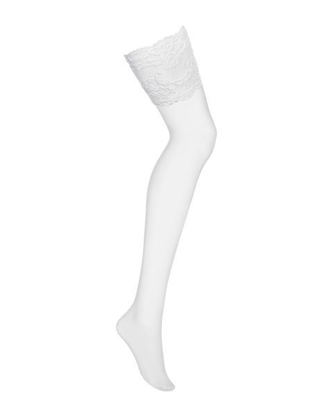 Панчохи під пояс із широким мереживом Obsessive 810-STO-2 stockings L/XL, білі SO7168 фото