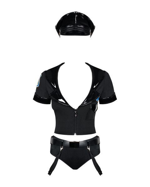 Еротичний костюм поліцейського Obsessive Police set S/M, black, топ, шорти, кепка, пояс, портупея SO7725 фото