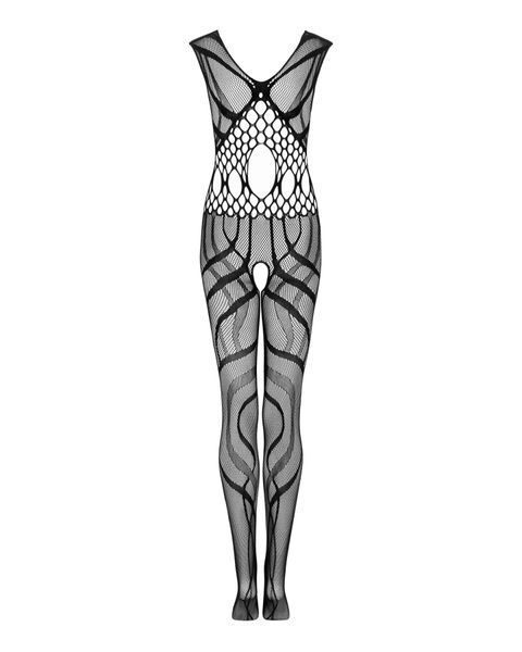 Сітчастий бодістокінг з вирізами та малюнком Obsessive Bodystocking G328 S/M/L, чорний, комбінезон SO7249 фото