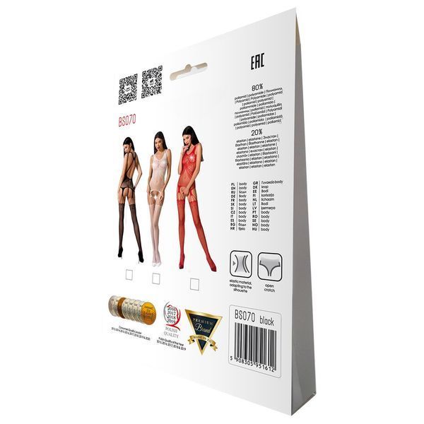 Бодістокінг Passion BS070 red, комбінезон, імітація панчох і ажурного топа PBS070R фото