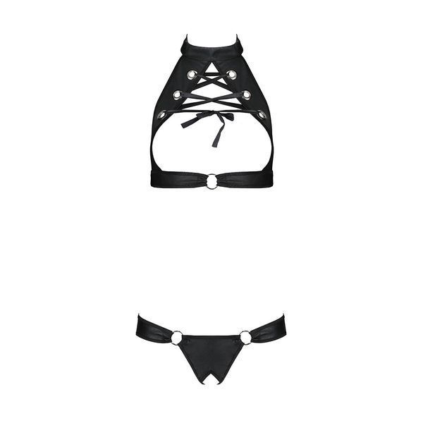 Комплект відкритий топ та трусики з екошкіри з люверсами Passion MALWIA SET OpenBra XXL/XXXL, black SO5770 фото