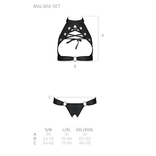 Комплект відкритий топ та трусики з екошкіри з люверсами Passion MALWIA SET OpenBra XXL/XXXL, black SO5770 фото