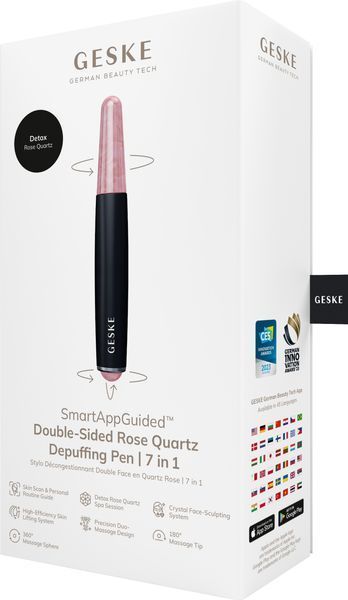 Ручка-масажер для обличчя з рожевим кварцом GESKE SmartAppGuided Double-Sided Rose Quartz Depuffing Pen 7в1 black HB0665 фото