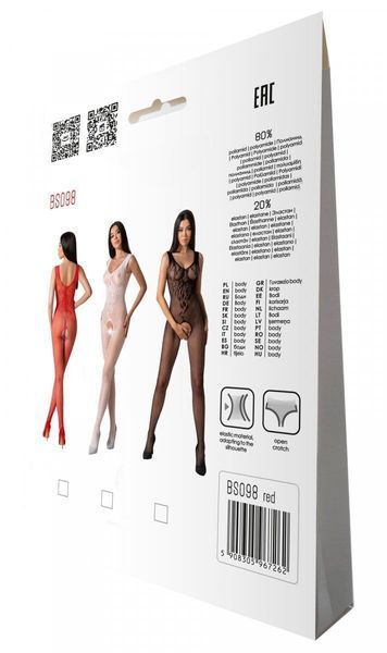 Бодістокінг з крилами Passion BS098 One Size, red, середня сітка, відкритий доступ SO8936 фото