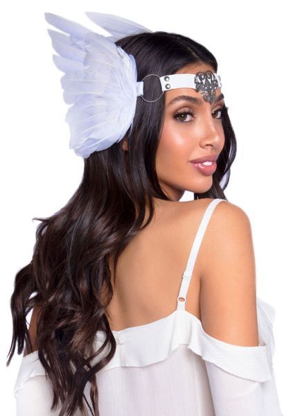 Пов&rsquo;язка на голову з крилами Leg Avenue Feather headband White, пір&rsquo;я та натуральна шкіра SO8013 фото