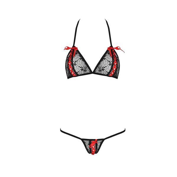 Комплект білизни Passion MELISSA BIKINI S/M, black, ліф зі шнурівкою і трусики стрінги EL15902 фото