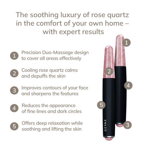 Ручка-масажер для обличчя з рожевим кварцом GESKE SmartAppGuided Double-Sided Rose Quartz Depuffing Pen 7в1 black HB0665 фото