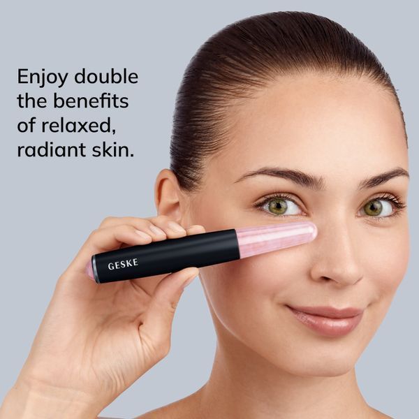 Ручка-масажер для обличчя з рожевим кварцом GESKE SmartAppGuided Double-Sided Rose Quartz Depuffing Pen 7в1 black HB0665 фото