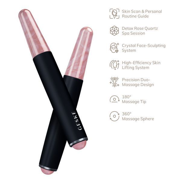 Ручка-масажер для обличчя з рожевим кварцом GESKE SmartAppGuided Double-Sided Rose Quartz Depuffing Pen 7в1 black HB0665 фото