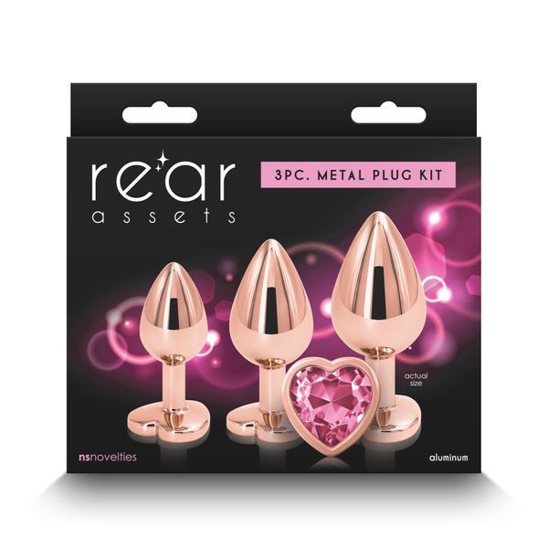 Набір анальних пробок NS Novelties Rear Assets - Trainer Kit - Rose Gold - Pink Heart SX4356 фото