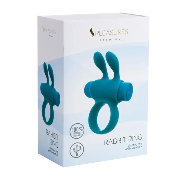 Ерекційне віброкільце S Pleasures Premium Rabbit Ring бірюзове, зі знімною віброкулею та вушками SX4582 фото
