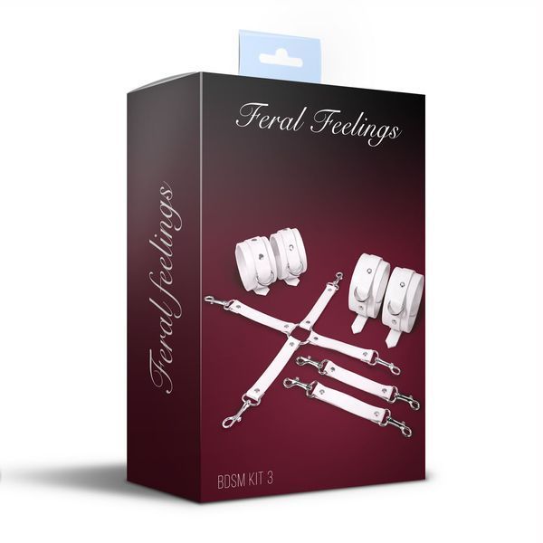 Набір для БДСМ Feral Feelings BDSM Kit 3 White, наручники, поножі, хрестовина SX3980 фото