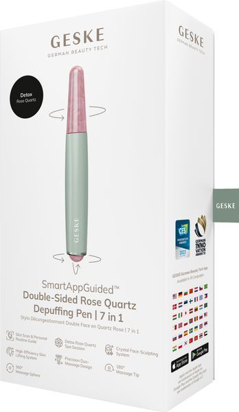 Ручка-масажер для обличчя з рожевим кварцом GESKE SmartAppGuided Double-Sided Rose Quartz Depuffing Pen 7в1 green HB0666 фото