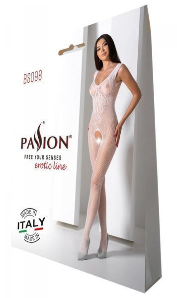 Бодістокінг з крилами Passion BS098 One Size, white, середня сітка, відкритий доступ SO8937 фото