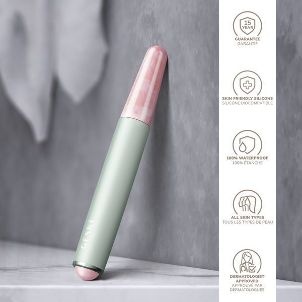 Ручка-масажер для обличчя з рожевим кварцом GESKE SmartAppGuided Double-Sided Rose Quartz Depuffing Pen 7в1 green HB0666 фото