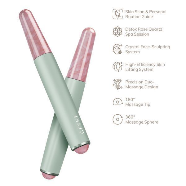 Ручка-масажер для обличчя з рожевим кварцом GESKE SmartAppGuided Double-Sided Rose Quartz Depuffing Pen 7в1 green HB0666 фото