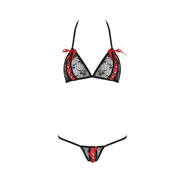 Комплект білизни Passion MELISSA BIKINI XXL/XXXL, black, ліф зі шнурівкою і трусики-стрінги EL15903 фото