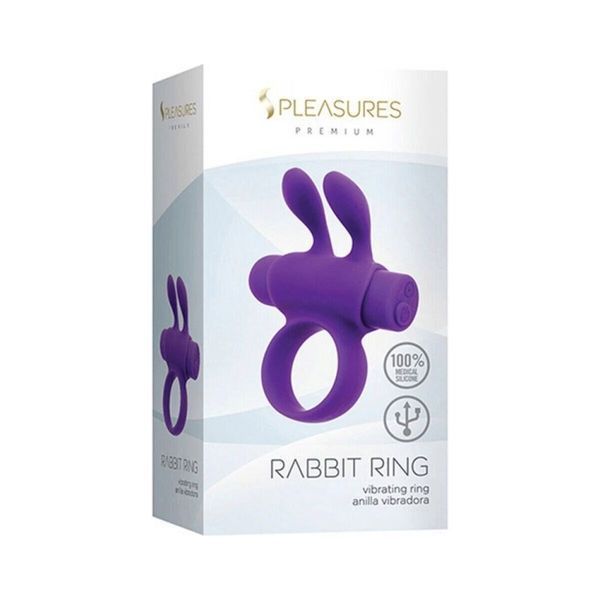 Ерекційне віброкільце S Pleasures Premium Rabbit Ring фіолетове, зі знімною віброкулею та вушками SX4590 фото