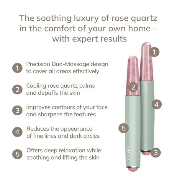 Ручка-масажер для обличчя з рожевим кварцом GESKE SmartAppGuided Double-Sided Rose Quartz Depuffing Pen 7в1 green HB0666 фото