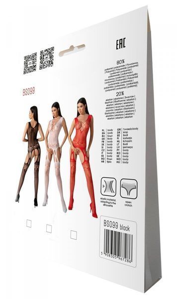 Бодістокінг з плетінням на грудях Passion BS099 One Size, black, відкритий доступ,імітація підв&rsquo;язок SO8938 фото