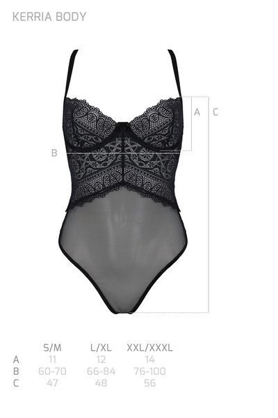 Боді Passion KERRIA BODY black, L/XL, з високими вирізами та верхом балконет SX0485 фото