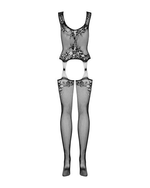 Бодістокінг Obsessive Bodystocking F221 S/M/L, силуетний малюнок з квітковими мотивами, імітація пан SO7228 фото