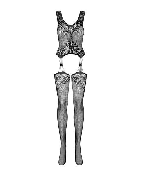 Бодістокінг Obsessive Bodystocking F221 S/M/L, силуетний малюнок з квітковими мотивами, імітація пан SO7228 фото