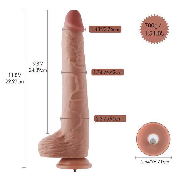 Фалоімітатор 11.8&Prime; з вібрацією для секс-машин Hismith Silicone Dildo with Vibe, KlicLok, пульт ДК SX4009 фото