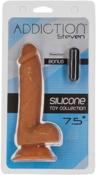 Фалоімітатор ADDICTION Steven 7.5" Silicone Dong Caramel, віброкуля в подарунок SX3155 фото
