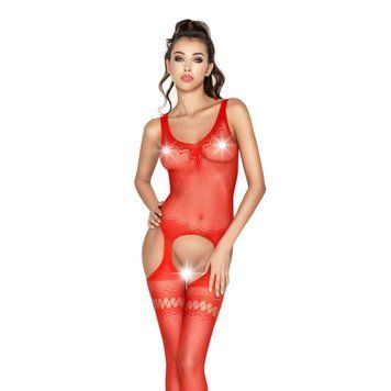 Бодістокінг Passion BS038 red, комбінезон, імітація панчіх і пояса PBS038R фото