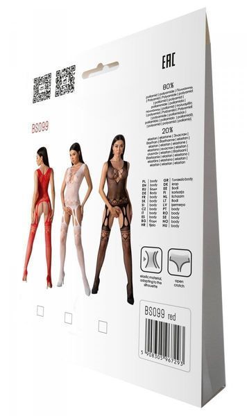 Бодістокінг з плетінням на грудях Passion BS099 One Size, red, відкритий доступ, імітація підв&rsquo;язок SO8939 фото