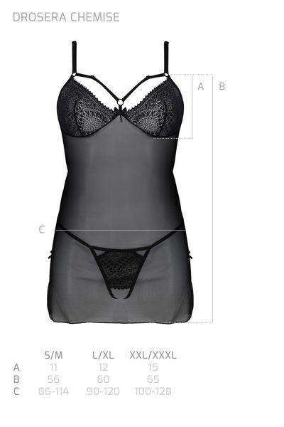 Пеньюар Passion DROSERA CHEMISE black, S/M, мереживний ліф зі стрепами, трусики в комплекті SX0474 фото