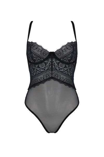 Боді Passion KERRIA BODY black, S/M, з високими вирізами та верхом балконет SX0486 фото