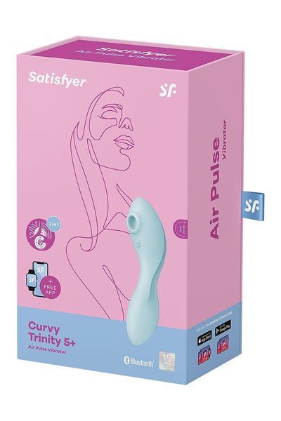 Вакуумний смарт-стимулятор із вібрацією Satisfyer Curvy Trinity 5 (Blue) (м'ята упаковка!!!) SO6726-R фото