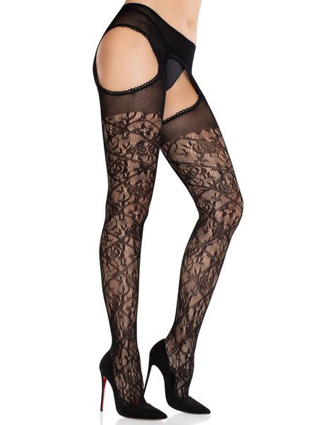 Колготки Leg Avenue Cross Hatch Floral Lace Suspender Hose One Size SX2750 фото