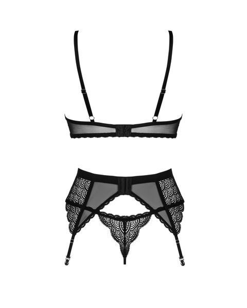 Комплект Obsessive Chemeris 3-pcs set XS/S, стрінги, пояс для панчіх, бюстгальтер SO9767 фото