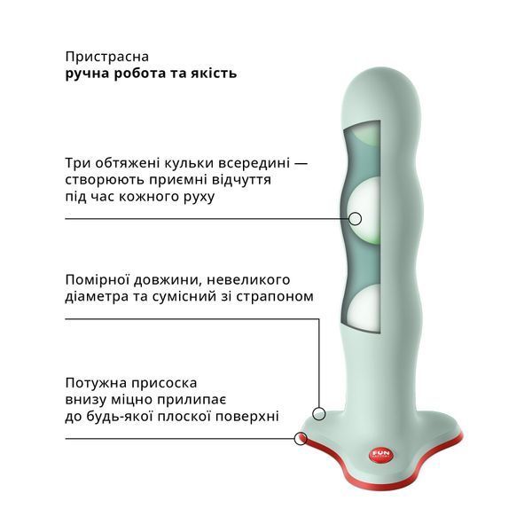 Фалоімітатор Fun Factory BOUNCER Light Green, кульки всередині, ефект вібрації, діаметр 3,9 см SX3671 фото