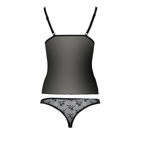 Комплект білизни Passion MELISSA SET S/M, black, ліф-сорочка зі шнурівкою і трусики EL15905 фото
