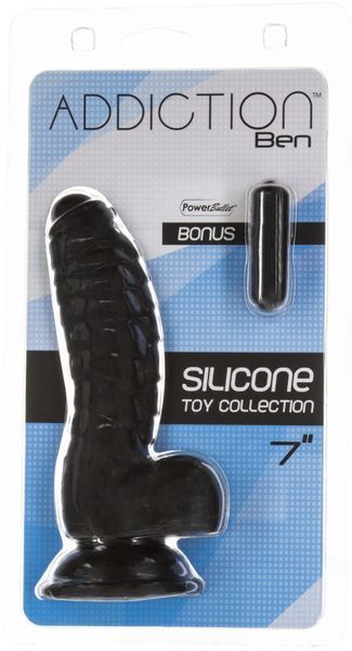 Фалоімітатор ADDICTION Ben 7" Dildo With Balls Black, віброкуля в подарунок SX3156 фото