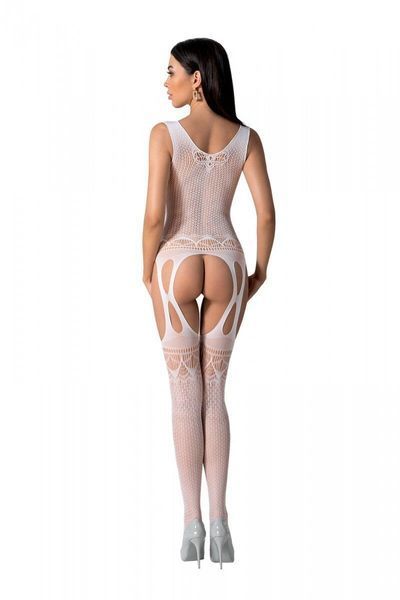 Бодістокінг з плетінням на грудях Passion BS099 One Size, white, відкритий доступ, імітація підв&rsquo;язо SO8940 фото