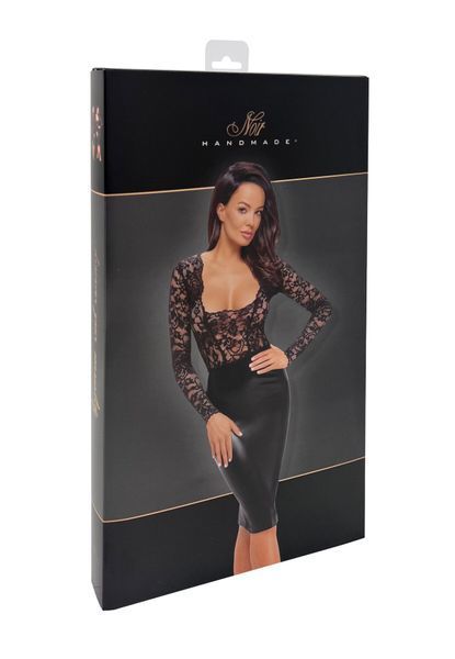 Сукня Noir Handmade F295 Euphoria, 3XL, black, мереживо, глибоке декольте, спідниця міді під латекс SX0212 фото