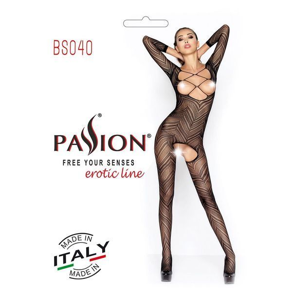 Бодістокінг Passion BS040 black, комбінезон з відкритими грудьми PBS040B фото